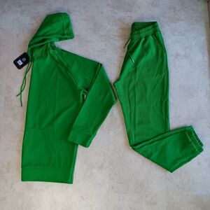 Gingtto Men's XL 2 Piece Tracksuit Set Green Jacket with Hoodie and Jogger Pants